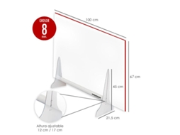Mampara protectora sobremesa metacrilato trasnparente 8mm. 67x100cm
