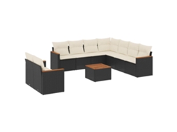 Conjunto de 10 Sofás de Jardim com Almofadões Vime Pe Preto MAISON EXCLUSIVE