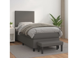 Vidaxl Cama Com Molas/colchão 90x190 Cm Couro Artificial Cinzento