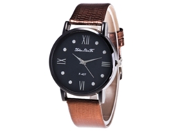 Relógio de Pareja Zhoulianfa Pulseira Pu Quartz Esfera Redonda Café