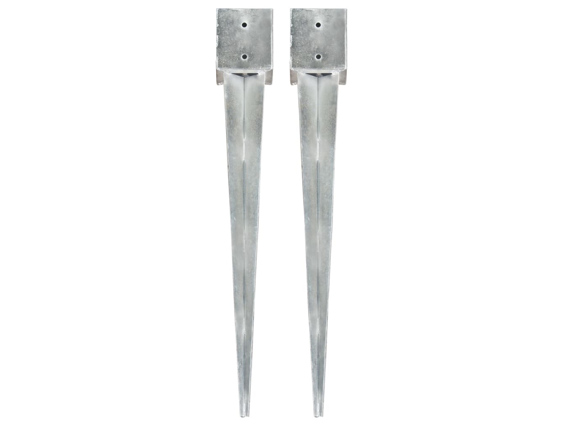 Vidaxl Estacas De Enterrar 2 Pcs 12x12x89 Cm Aço Galvanizado Prateado
