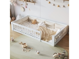 Cama Plataforma 90x200 Branca Grades Laterais Estofada