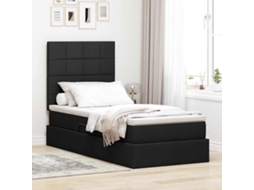 Vidaxl Cama Com Arrumação E Colchão Preto 90 X 200 Cm Tecido