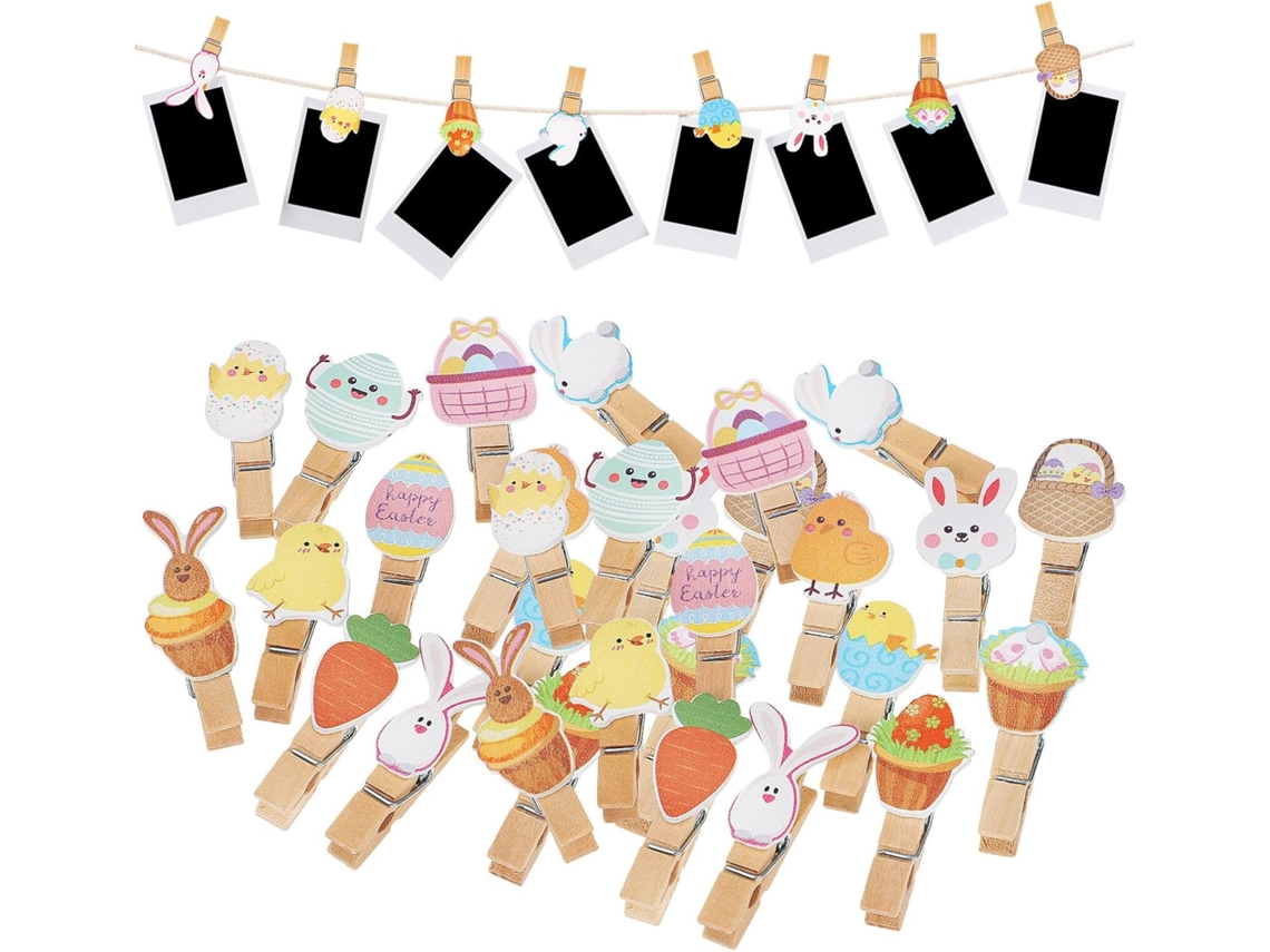 Conjunto 70 Prendedores Roupa Madeira Desenhos Animados Pequenos Fotos Multicoloridos Versáteis Organizadores GOKOCO