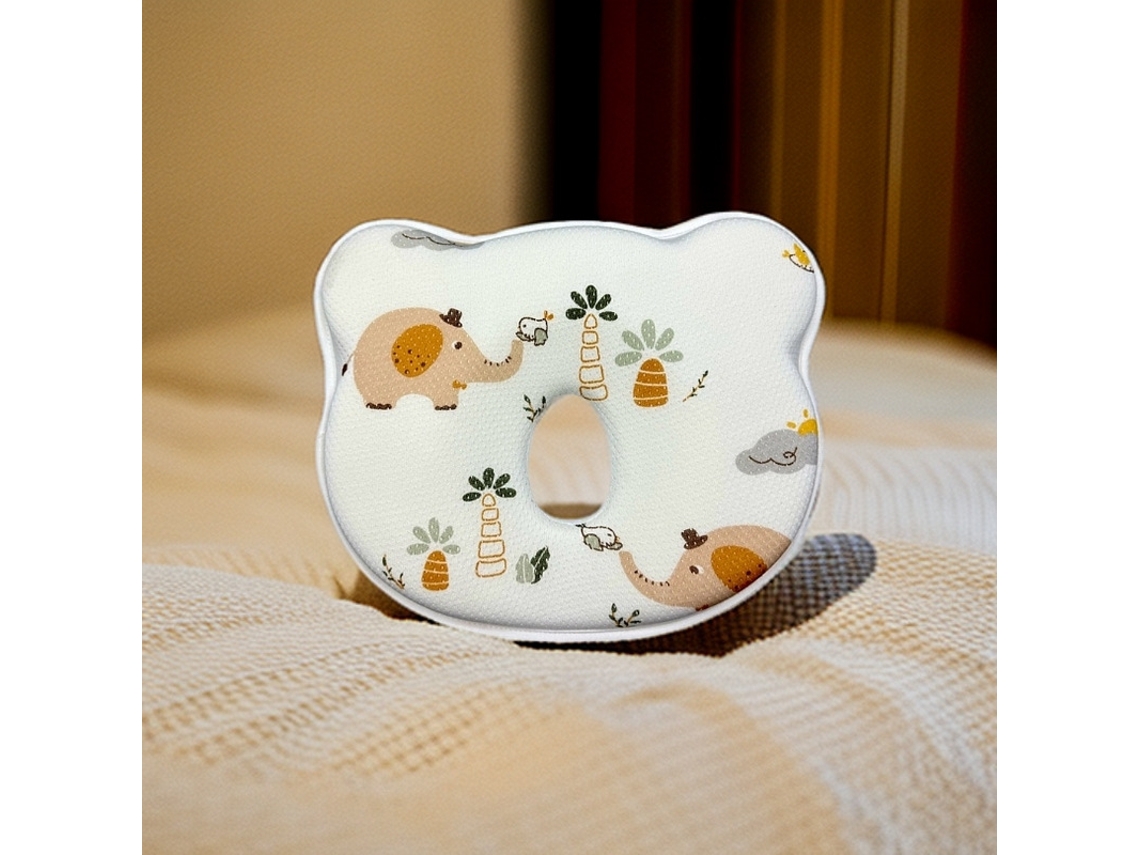 Almofada De Memória De Espuma Para Bebê 26*22*3cm (malha Respirável Arbustos Elefante Verde)
