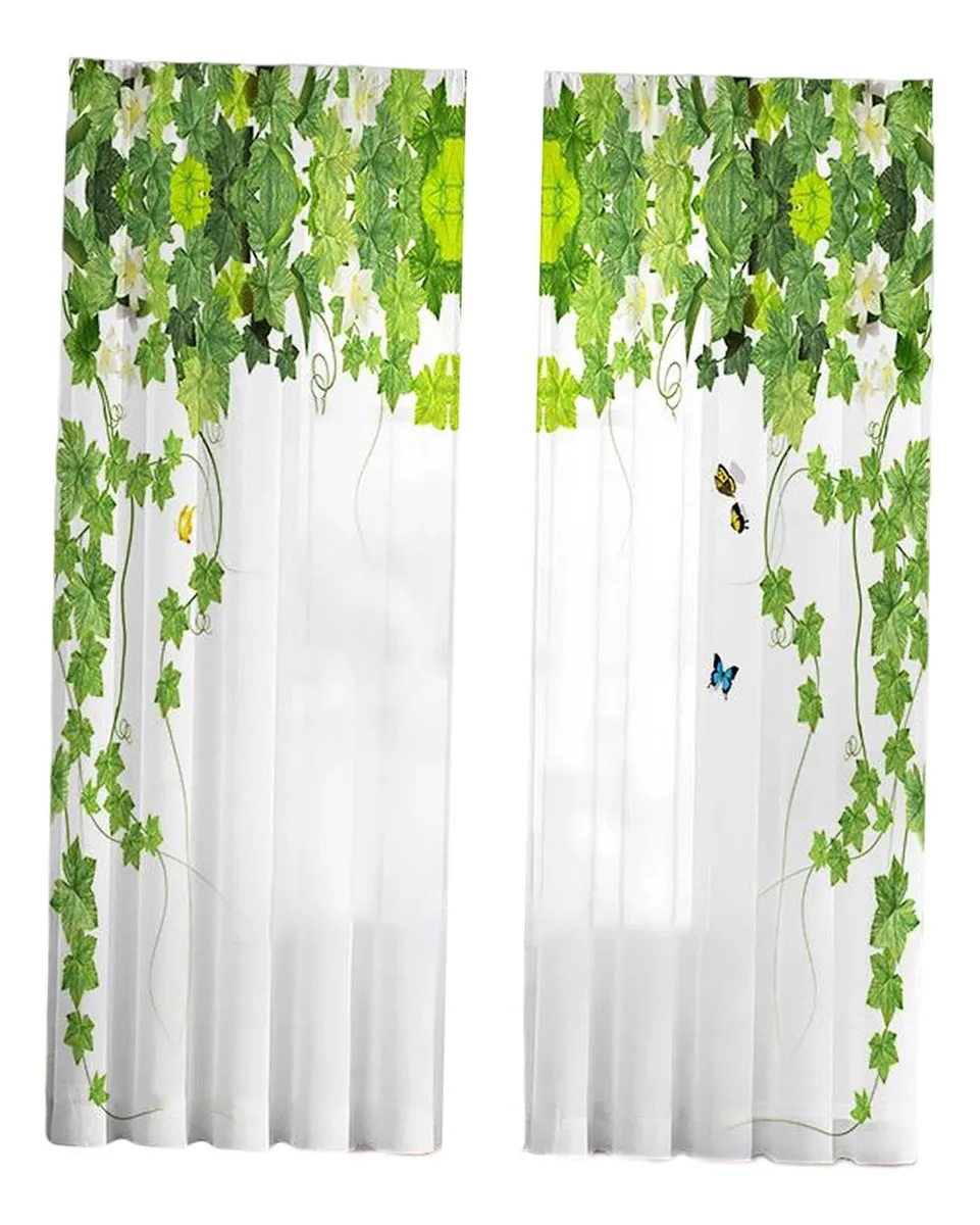 2 Peças Cortinas De Folhas Brancas Estilo Rústico Dslowmoose