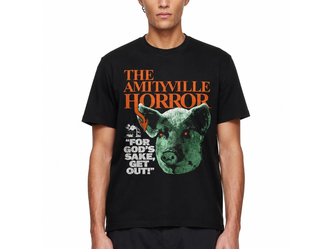 Rockinstone Amityville Horror Movie Pig Head Black Adult T-shirt Size:xxxl
