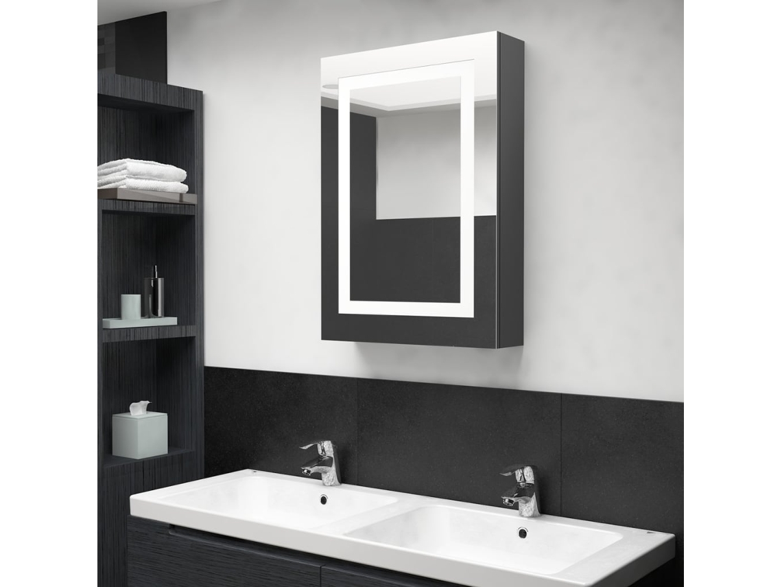 Vidaxl Armário Espelhado Casa De Banho Led 50x13x70cm Cinza Brilhante
