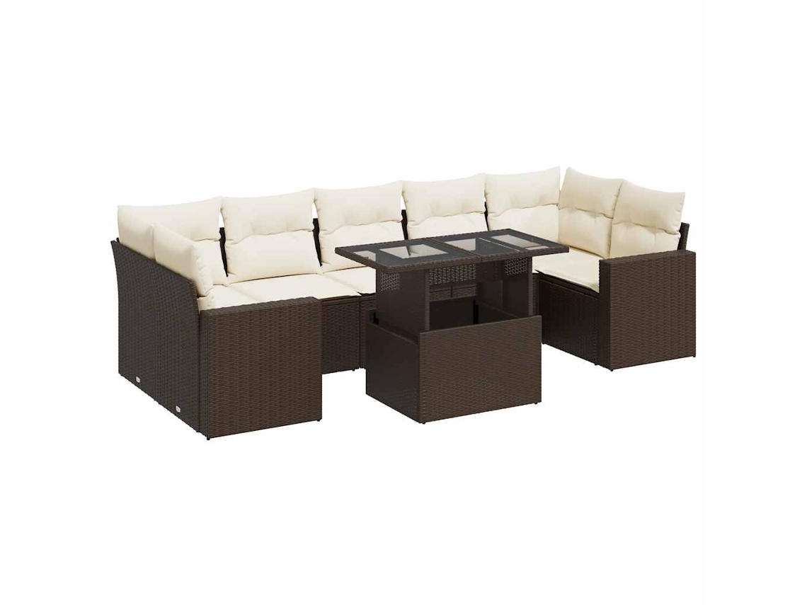Conjunto de 8 Sofás de Jardim com Almofadões Vime Pe Castanho MAISON EXCLUSIVE (8 pcs)