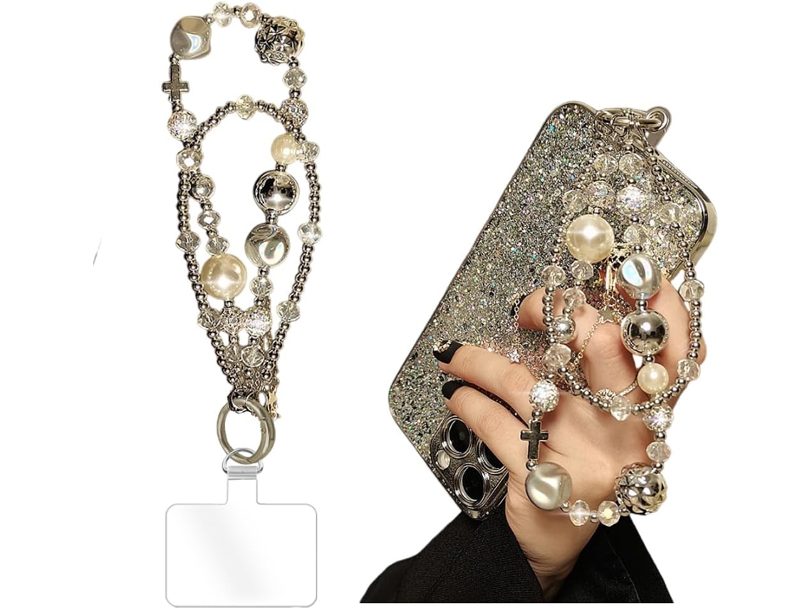 Pingente Criativo Feito À Mão Com Corrente Dupla E Strass - Pingente Para Pulseira De Celular Com Corrente Torcida, Perfeito Para Usar Como Acessório.