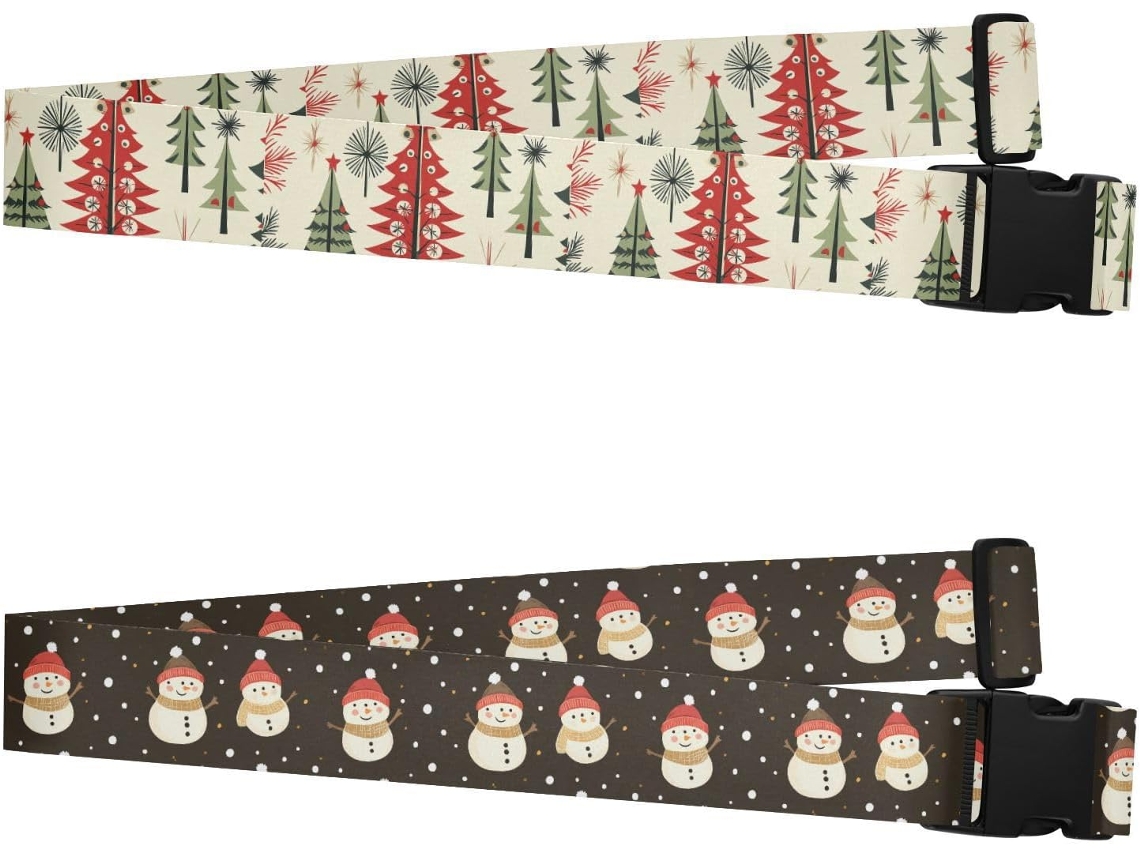 Conjunto De 2 Cintas Bagagem Portáteis Ajustáveis Com Estampa Árvore Natal, Acessórios De Viagem Maior Segurança E