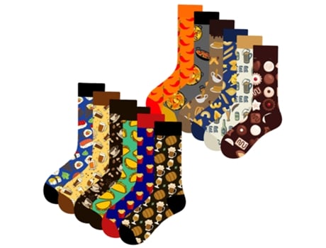 Lote de 12 pares de meias longas com desenhos, comida e bebida I, tamanho único 37-44 Mac Been