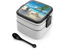 Marmita Bento De Camada Dupla Para Guitarra Na Praia, 1000ml, Empilhável, À Prova De Vazamentos, Com Colher, Caixa De