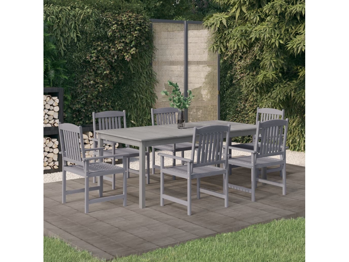 Vidaxl 7 Pcs Conjunto De Jantar P/ Jardim Acácia Maciça Cinzento