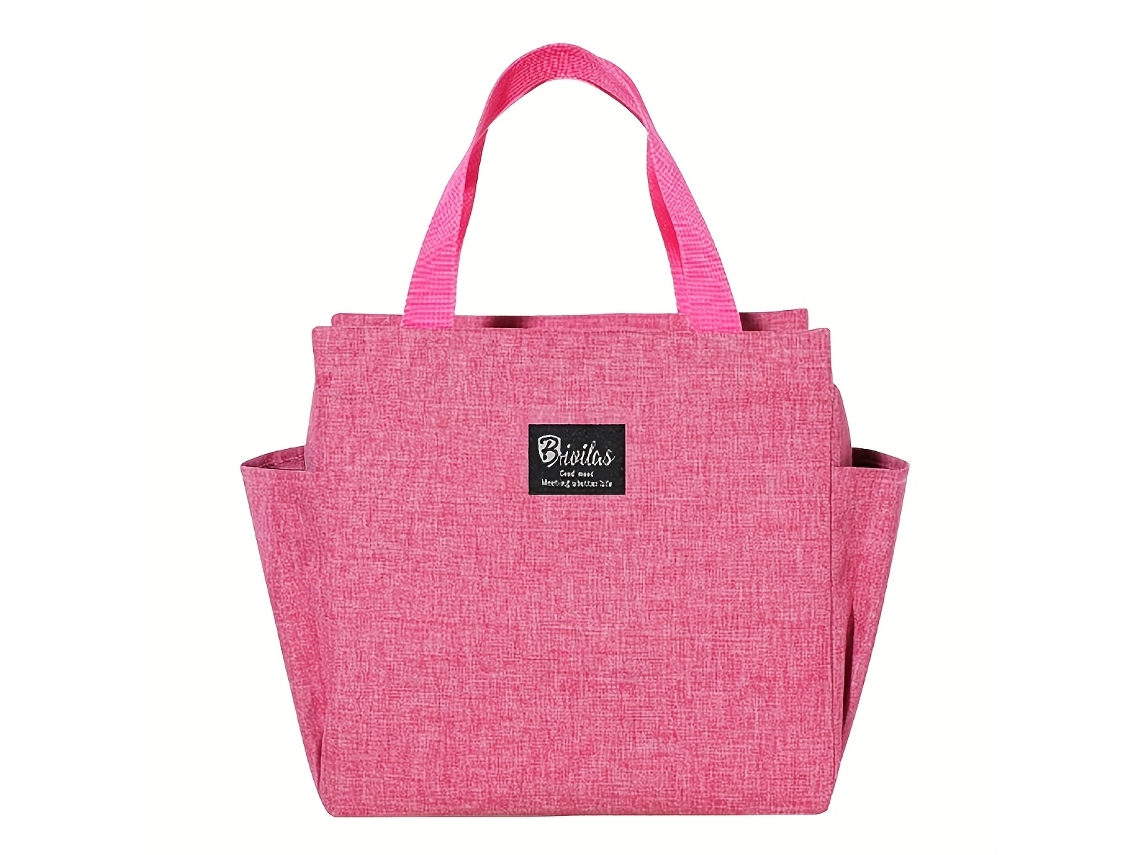 (rosa) Bolsa Térmica Reforçada Para O Almoço Com Bolsos Laterais E Inclui Uma Bolsa De Gelo Portátil.