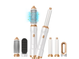 Kit Secador Escova 5 em 1 com Íons,3 Temperaturas, Alisa, Enrola e Seca, Portátil1000w Platina HEXINYIGJLY