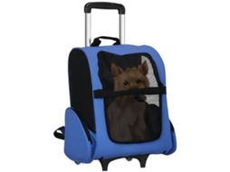 Transportadora 2 em 1 para Cães e Gatos com Bolsos Laterais, Alça Telescópica e Rodas, 42x25x55cm, Azul Ge