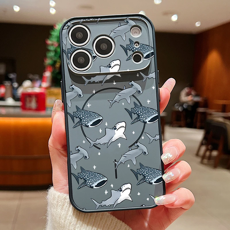 Capa Magnética Para Iphone 15 Pro Max Com Estampa De Baleia (preta), Protetora De Lente Resistente A Impactos.
