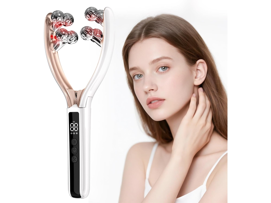 Aparelho Facial Ems Rf com Luz Vermelha e Azul e 8 Rolos de Massagem CHRONUS (branco)