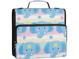 Organizador de Carteira com 3 Argolas e Alça Design Elefante Azul Ideal para Escola/escritório