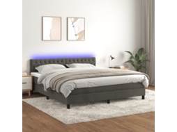 Vidaxl Cama Box Spring C/ Colchão/led 160x200cm Veludo Cinzento-escuro