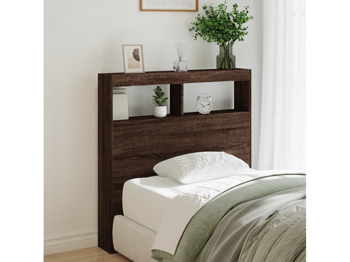 Vidaxl Armário Cabeceira C/ Luzes Led 100x17x102 Cm Carvalho Castanho
