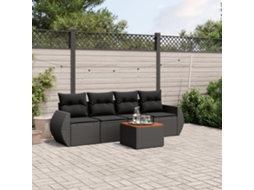 Vidaxl 5 Pcs Conjunto Sofás De Jardim Com Almofadões Vime Pe Preto