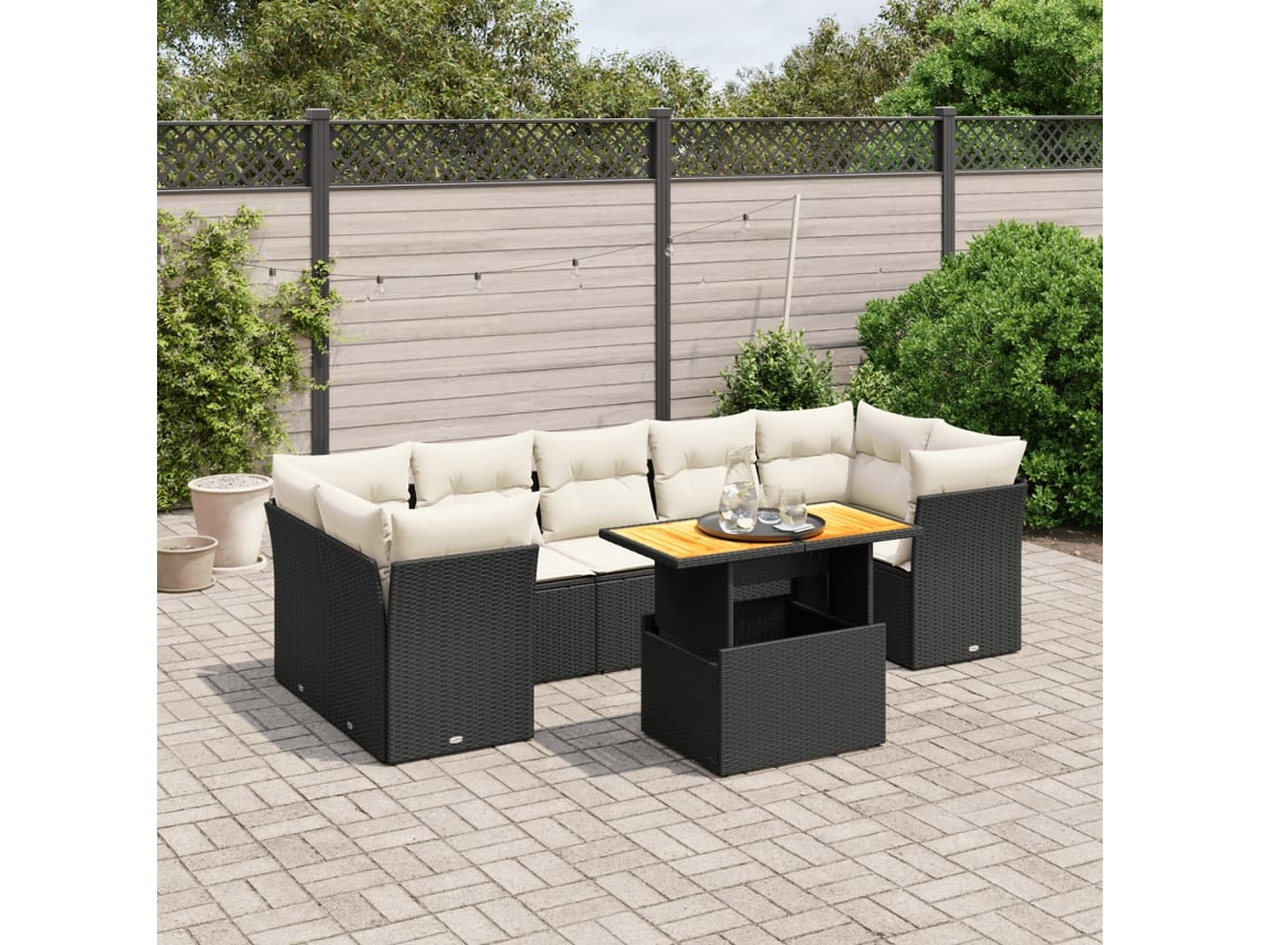 Vidaxl 8 Pcs Conjunto Sofás De Jardim Com Almofadões Vime Pe Preto