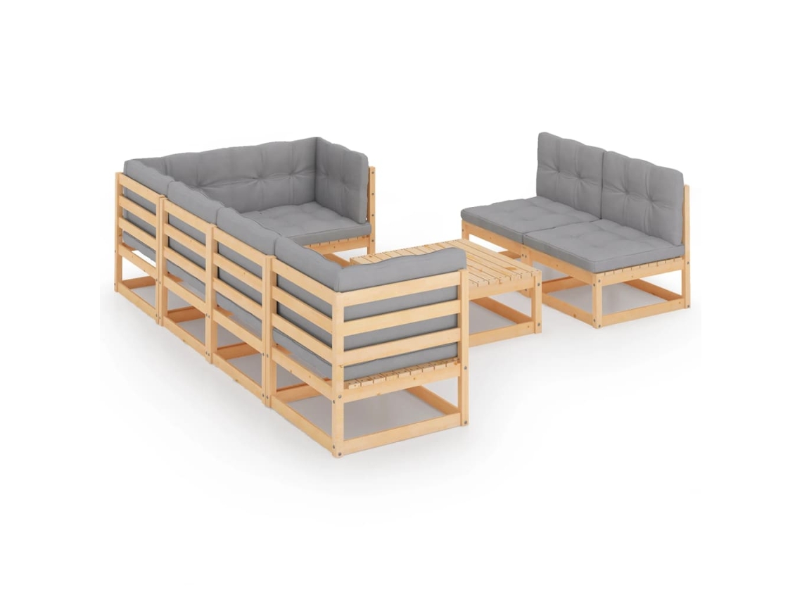 Maison Exclusive - 8 Pcs Conjunto Lounge De Jardim C/ Almofadões Pinho Maciço