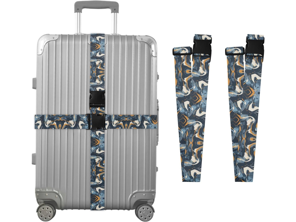 Conjunto De 2 Cintas Bagagem Personalizáveis Com Fivelas Para Malas, Estampa Abstrata De Mármore