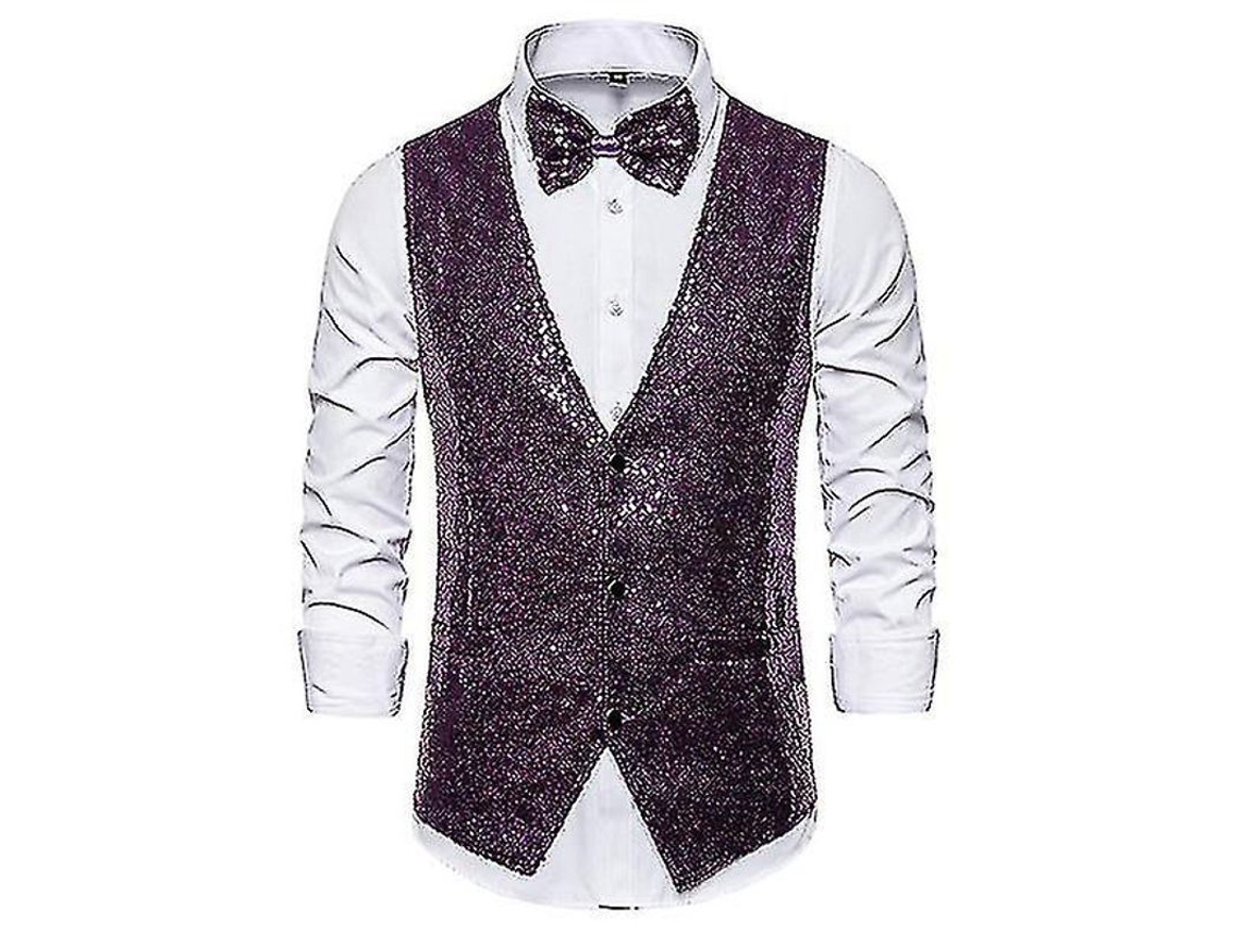 2026 chaleco de Lentejuelas para Hombre Brillo V neck Traje Fiestas Con Corbata de Moño