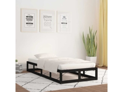 Vidaxl Estrutura Cama Pequena Solteiro 75x190 Cm Madeira Maciça Preto