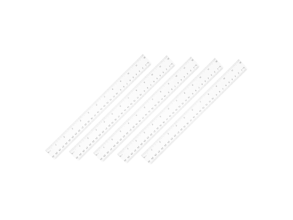 Régua Transparente De 30 Cm, Conjunto 5 Peças, Com Marcações Em