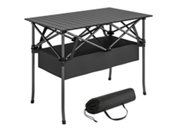 Mesa De Camping Dobrável Com Estrutura De Metal, Rede De Armazenamento E Bolsa, 93x55x68 Cm, Preta