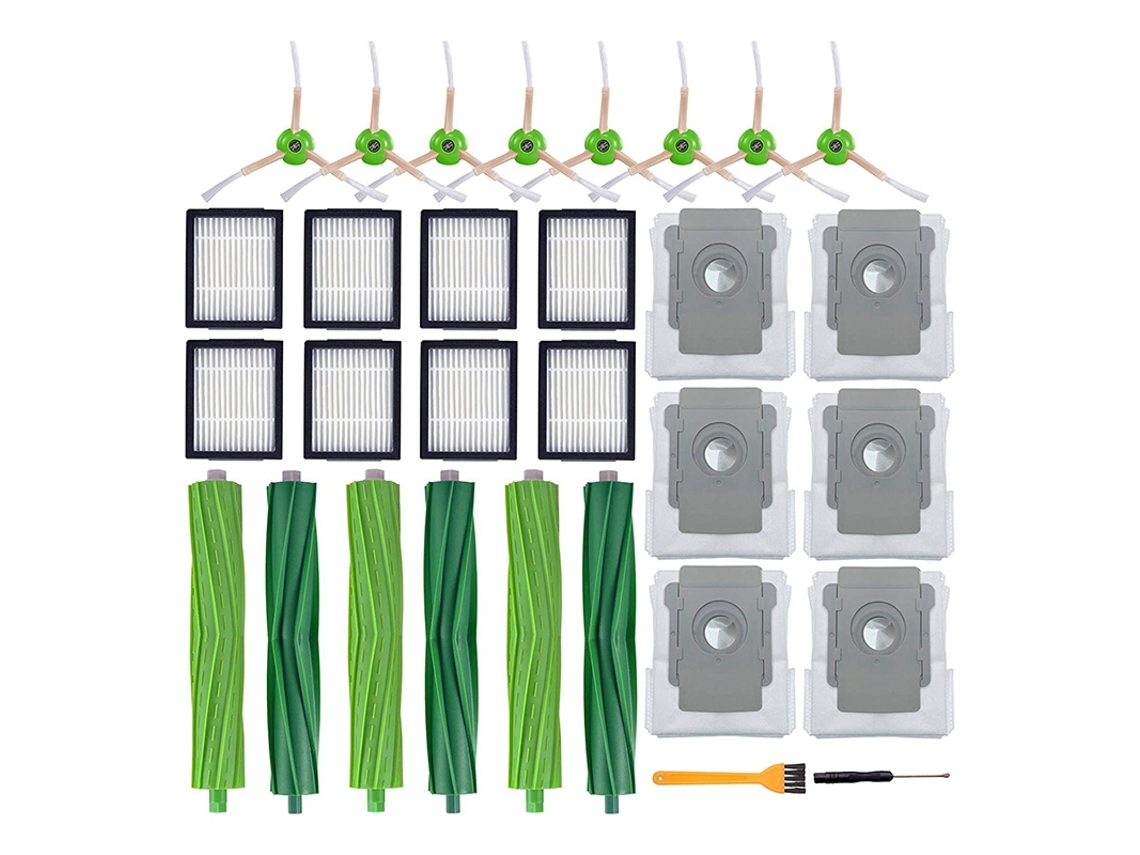 Kit de peças de reposição compatível com irobot roomba i7 i7 i6 i8 e5 e6 e7 rolo de borracha, filtros, escovas laterais, saco de pó