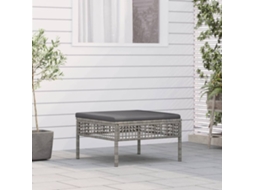 Vidaxl Apoio De Pés Para Jardim Com Almofadão Vime Pe Cinzento