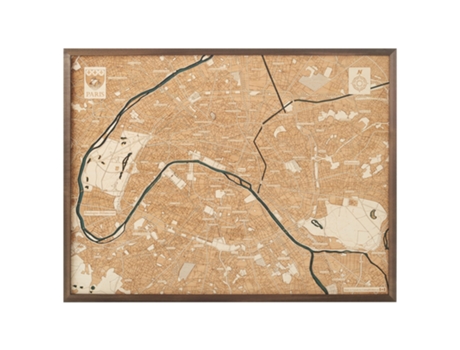Mapa 3D com Moldura Paris Madeira Multicolorido 81X6X61 Cm CUTTING BROTHERS