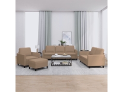Vidaxl 4 Pcs Conjunto Sofás C/ Almofadões Couro Artif. Cor Cappuccino