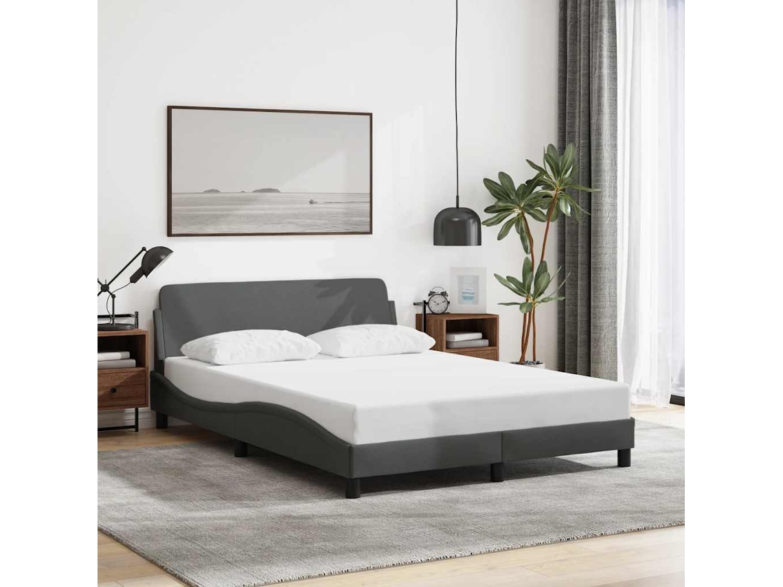 Vidaxl Estrutura De Cama Dover 137x190 Cm Tecido Cinza-escuro