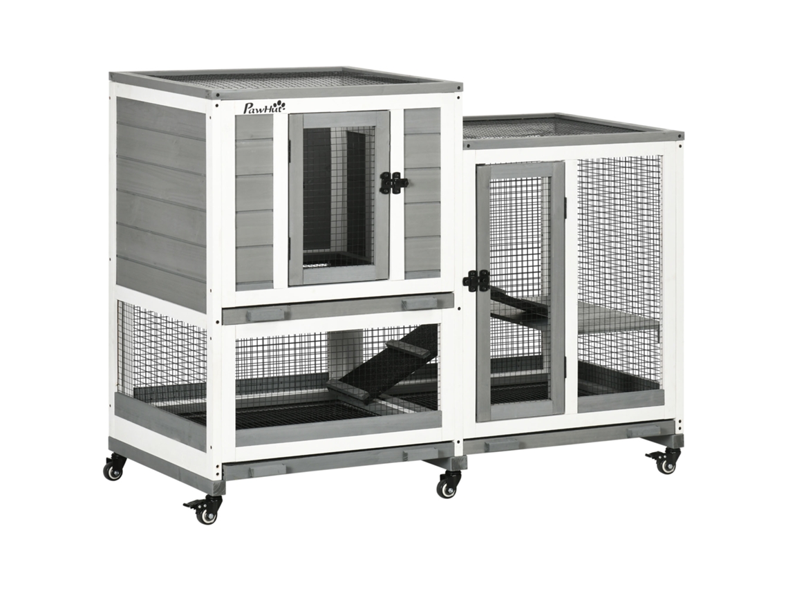 Clapier Lapin Intérieur Cage Lapin En Bois Design De Luxe 3 Niveaux Avec 3 Plateaux Amovibles 110 X 50 X 86 Cm Gris