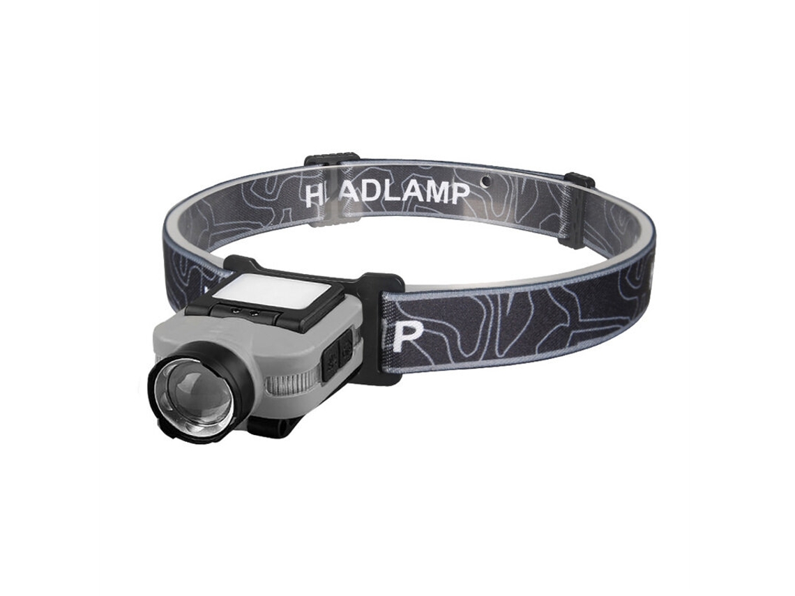 Lanterna De Cabeça Cinza Com Sensor Led Cob+ Clipe Para Boné Recarregável Via Usb Bateria Integrada Ideal Para Pesca E Camping