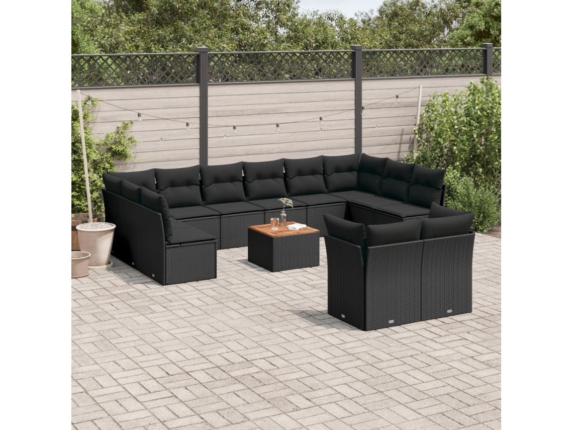 13 Pcs Conjunto De Sofás De Jardim Com Almofadões Vime Pe Preto Dkd Home Decor