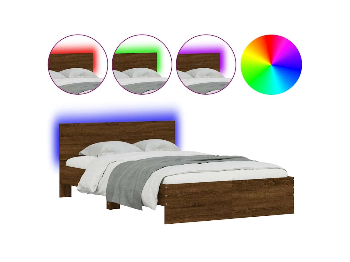 Estrutura de Cama com Cabeceira e Luzes Led Carvalho Castanho MAISON EXCLUSIVE (140x190 cm)