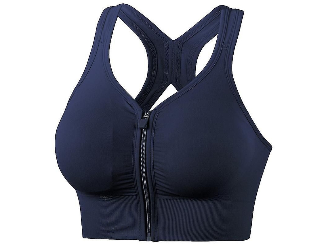 Top para Atividade Física: Sutiã Esportivo com Zíper Frontal, Bojo Removível, 90% Nylon 10% Elastano, Confortável e Respirável Azul Marinho