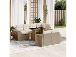 Vidaxl 11 Pcs Conjunto Sofás De Jardim C/ Almofadões Vime Pe Bege