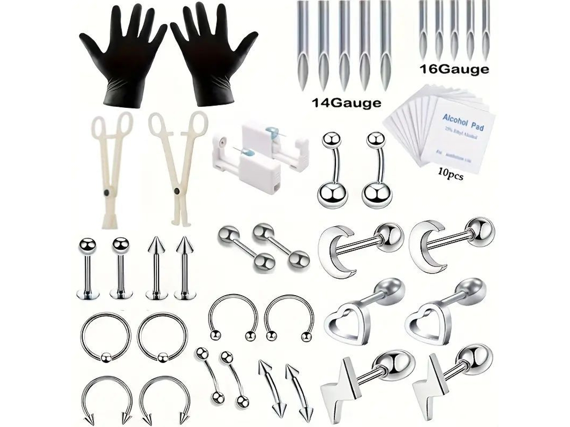 Piercing De Orelha, Kit De Ferramentas Para Piercing, Com Brincos De Aço Inoxidável (50 Peças) Spqment