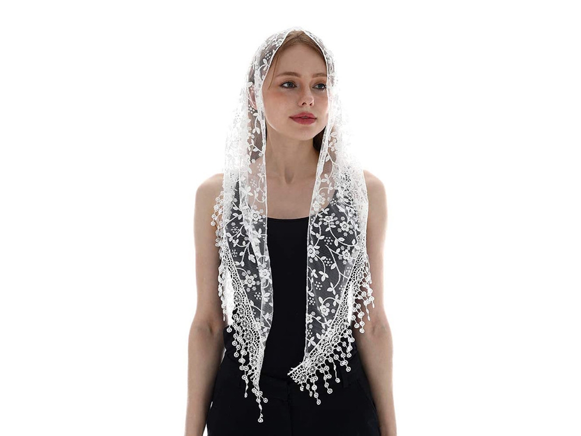Xale De Renda Espanhola Branca Para Mulheres, Véu Católico, Xale Hijab, Cachecol De Latão, Véu Muçulmano Para Mulheres Slowmoose