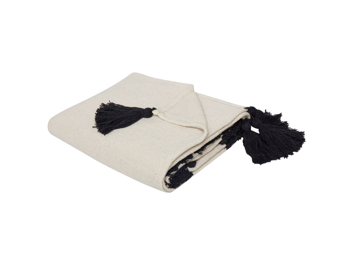 Manta Clásica Con Borlas Beliani Sedio De Algodón Blanco 125x150x0.5