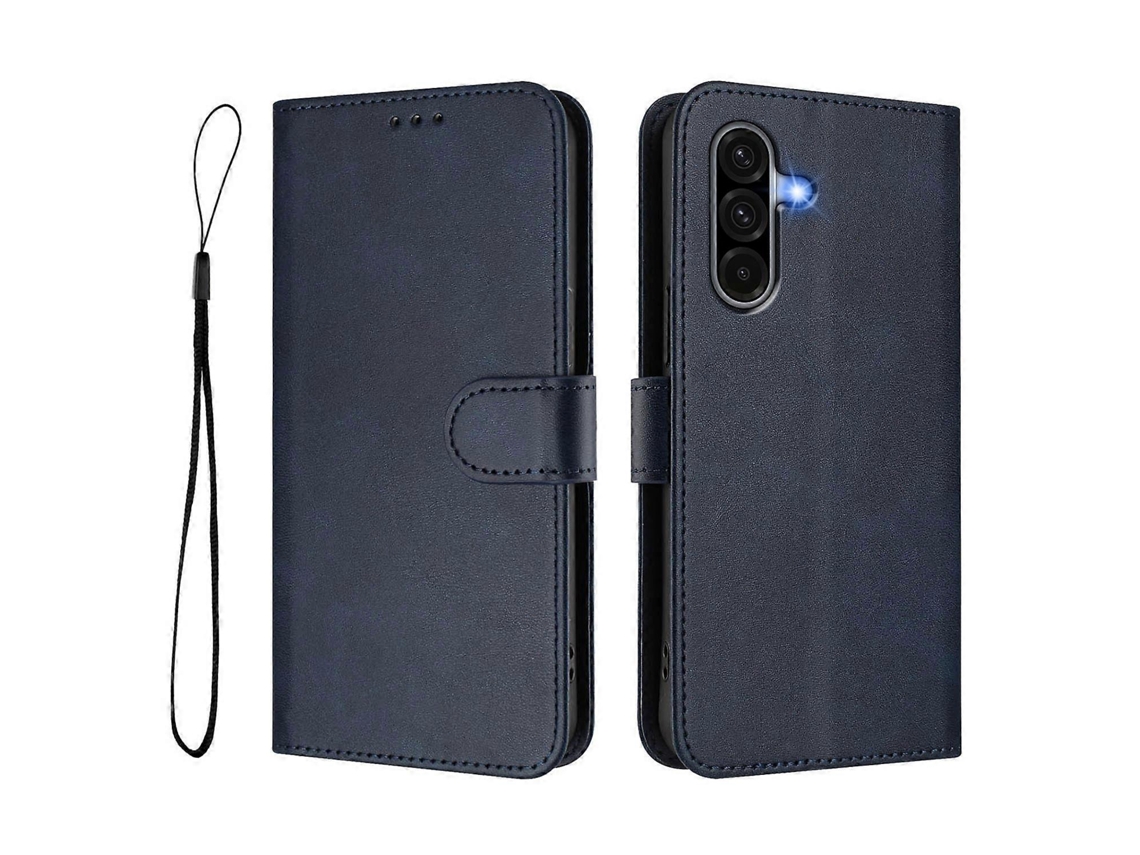 Capa Tipo Carteira Com Bloqueio Rfid E Textura De Couro De Bezerro Para Samsung Galaxy A36 5g E Alça Azul