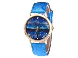Reloj De Cuarzo Con Correa De Cuero Pu, Dial Redondo, Moda, Para Parejas (azul Real)